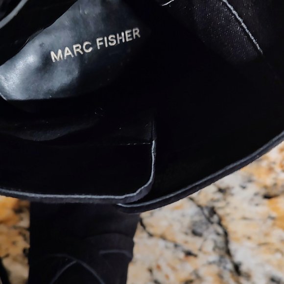 Women's Marc Fisher Frenchy black leather/ suede booties SZ 6.5M 3 3/4" heel PO - Picture 5 of 16